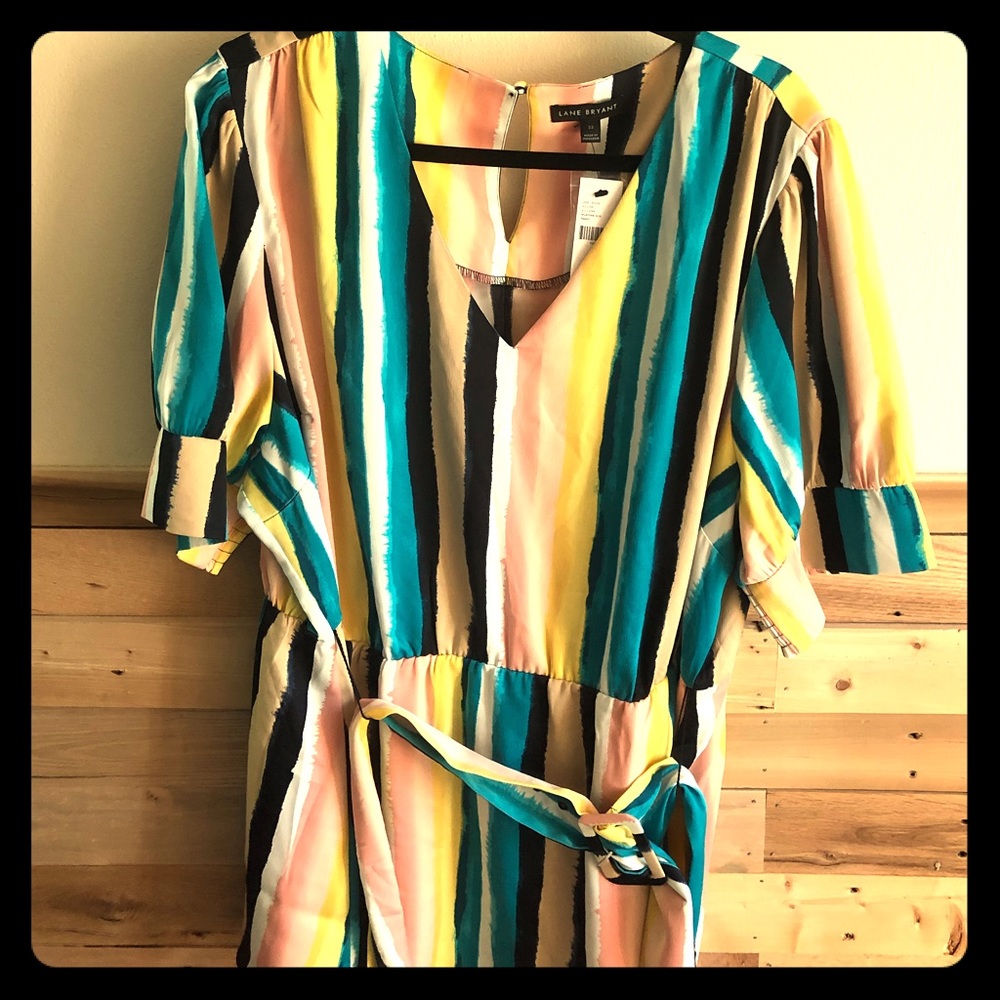 Vertical striped blouse with belt